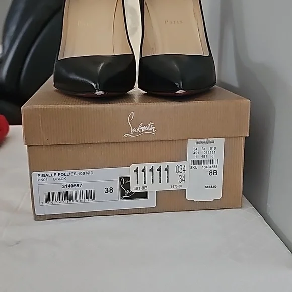 Christian Louboutin Pigalle Follies 100, Size 7 US/38 EU, Black - Picture 6 of 6